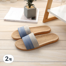 藺草藤編修身款夏季拖鞋, 藍色