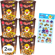 正品碰碰狐小鯊魚炒年糕多包麻辣炸醬麵 116g x 6p + 小鯊魚貼紙隨機發貨套組, 696g, 2組