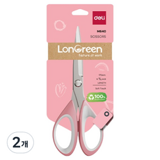 deLi 得力 LONGREEN中型文具辦公軟握把剪刀, 粉色, 2個