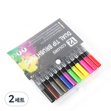 雙頭軟筆麥克筆組 黑色筆桿, 12色, 2套