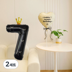 피앤비유니티 레터링 왕관 숫자 리본 풍선세트, 블랙앤크림 7, 2세트