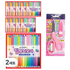 JONG IE NARA 2000可重複使用的珍珠紋路莫拉色紙 30張*10包+Gukyo SAXA飛蓋剪刀 粉色組, 2套, 30 種顏色