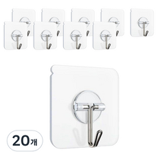 Hook World 壁掛式強力黏貼掛鉤架, 20個, 透明