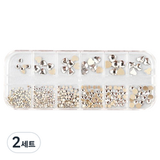 亮面水晶圓形美甲愛心鑽飾 12件組 11, 混合色, 2套