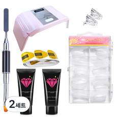 Go Go Blanc 指甲延長聚合物透明 2p + 標準延長尖端 100 + 雙刷 + 尖端固定夾 2p + 用於延長的表格紙 20p + 燈隨機交付套裝, 燈 + Polygel 2p + 雙刷 + 延長頭 100p + 頭固定夾 2p + 用於延長 20p 的泡沫紙, 2組