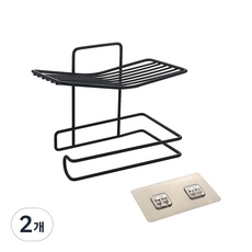 免打孔鐵製衛生紙架多功能V型置物架, 黑色, 2個