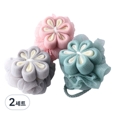 버블 플라워 샤워볼 3종 세트, 혼합색상, 2세트