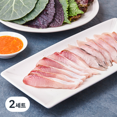 얌테이블 오늘 새벽 생산한 슬라이스 방어회 150g + 초고추장 + 간장소스 + 생와사비 + 쌈장 + 쌈야채 세트, 2세트