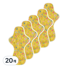 eechae 花朵一體成型棉質衛生棉 黃色花朵, 夜用, 20個, 1入