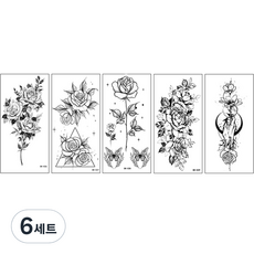 素描刺青玫瑰花黑白紋身貼紙5件組, BK-06, 6套
