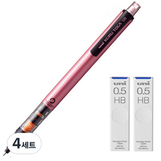 Uni 三菱鉛筆 KURU TOGA Pipe Slide Model自動鉛筆 粉紅色 M5-452 + 專用筆芯 HB 2入組, 4套, 0.5mm