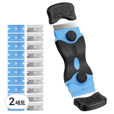 Yomopic 多用途雙刃刮刀 + 補充用鋼製刀片 10p + 塑膠刀片 10p 套組 藍色, 2套