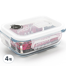 페블리 직사각 유리 밀폐용기, 4개, 400ml