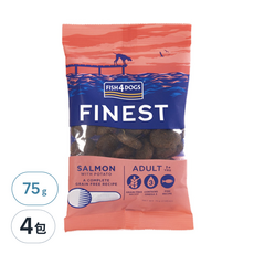 FISH4DOGS 成犬用 無穀低敏乾飼料, 挪威鮭魚, 75g, 4袋