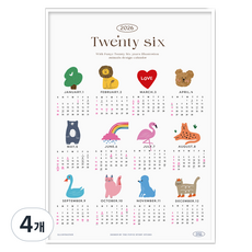 퍼니즈 2026년 일러스트 포스터 달력 A3 벽걸이, 혼합색상, 4개
