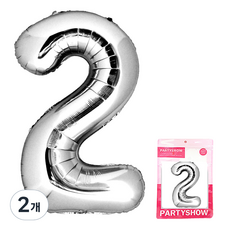 파티쇼 숫자 은박풍선 대형 2, 실버, 2개