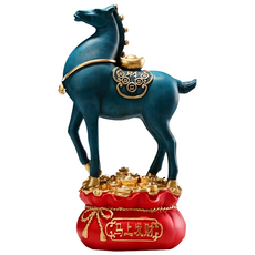 摩達客 精緻創意唐彩風寶馬上招財聚寶盆風水擺飾 開運招財, 藍色