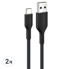 벨킨 USB A-C USB IF 브레이디드 케이블 CAB022fq, 블랙(CAB022fq2MBK), 2개, 2m