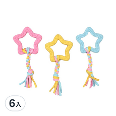 kiyodo 磨牙潔齒星星布條, 6入, 寵物玩具, 潔牙, 耐咬, 安全無毒, 星星布條, 20x8cm