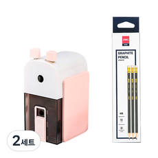 Deli 學生橡皮擦型鉛筆 HB 12p + 摩卡 2 孔卷筆刀套裝, 深藍色（鉛筆），柔和的粉紅色（卷筆刀）, 2組