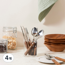 JAJU 깔끔 아크릴 정사각꽂이 8.2 x 8.2 x 9.6 cm, 투명, 4개