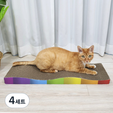 마아 고양이 특대형 무지개 스크래쳐 물결형 + 캣닢 세트, 혼합색상, 4세트