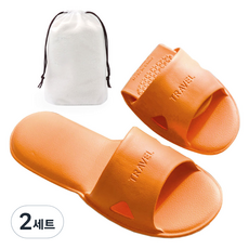 하늬통상 여행용 접이식 경량슬리퍼 + 파우치, 오렌지, 2개