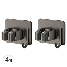 Celliving 浴室免鑽孔不鏽鋼二合一掛鉤拖把架, 灰色, 4個