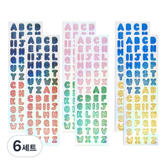 스티커마켓 오로라 홀로그램 알파벳 스티커 라지 3종 x 2p 세트, 핑크 + 그린, 블랙 + 레드, 블루 + 옐로우, 6세트