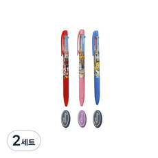 迪士尼角色可擦拭3色原子筆 0.5mm 3款 + 橡皮擦3入組, 米奇米妮, 斑比, 愛麗絲(原子筆), 隨機出貨(橡皮擦), 2套