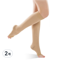 오와이규 데일리 압박 스타킹 미들통발톱 세컨드스트레스 발가락노출 베이지, 2개, 종아리/무릎형
