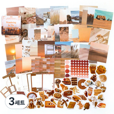 올리브파티 다꾸 감성 풍경 스티커 메모지 레터링 100매입 패키지 세트, 브라운, 3세트