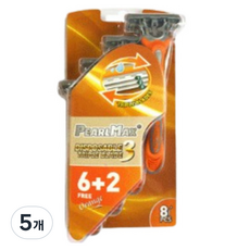 PearlMax 3단 블레이드 일회용면도기 오렌지, 5개, 8개입