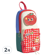 아트조이 디저트 체크포켓 세로 대용량 다용도 필통, 레드, 2개