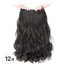vvgabal 接髮髮片 局部波浪款 50cm, 自然黑, 12個