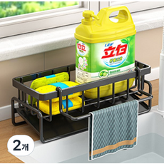 누홈 싱크대 수세미 거치대 행주걸이형, 블랙, 2개, 1단