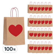 Mamilu 禮品用愛心牛皮紙購物袋, 100個, 混合色