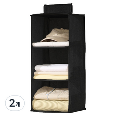 빈티코너 실용적인 옷장 정리함 걸이 3단, 블랙, 2개