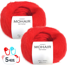 니뜨 허니 모헤어 실 25g x 2p + 단수링 5p 세트, 05 밝은빨강(실) + 랜덤발송(단수링), 5세트
