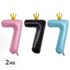 joyparty 銀箔皇冠數字大7氣球 3種組, 藍色、黑色、粉色, 2組