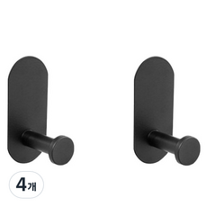 앞날창창 무타공 부착식 타원원형 벽후크, 블랙, 4개