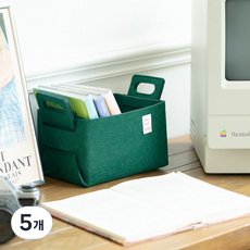 가쯔 접이식 펠트 수납 바구니, 딥그린, 5개