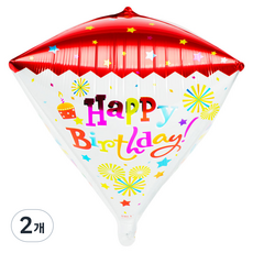 PARTY PANG 單包裝 生日鋁箔氣球 4D鑽石 生日快樂 65x81cm, 白色, 2個