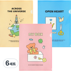 인디고어린이 초등 그래픽 L홀더 A4 파일 3종 세트, 블루 + 핑크 + 옐로우, 6세트