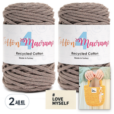 니뜨 코튼 마크라메4 뜨개실 250g x 2p + 플래닛토트백도안 + 코튼라벨 태그 세트, 2세트, 09 모카베이지