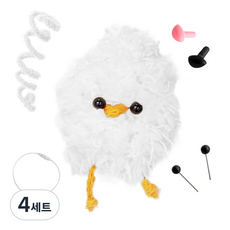 yarna 철사인형 + 핀타입 인형눈 4mm x 2p + 컬러미니삼각코 2종 + 컬러와이어링 모루 뽀글이 짹짹이 인형 만들기 세트, 4세트, 화이트 + 화이트 + 블랙 + 핑크