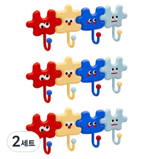 모드플러스 퍼즐 캐릭터 디자인 무타공 접착식 다용도 벽걸이 후크 4종 x 3p 세트, 레드, 블루, 옐로우, 스카이블루, 2세트