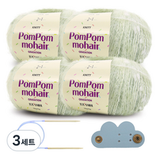 니뜨 폼폼 모헤어 뜨개실 50g x 4p + 줄바늘 5mm + 케이블 홀더 세트, 02 아이스민트(뜨개실), 3세트