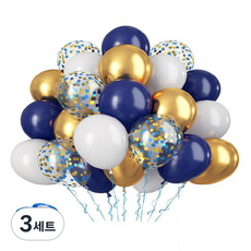 曼德哈比五彩紙屑氣球組, 金屬金藍色, 3套