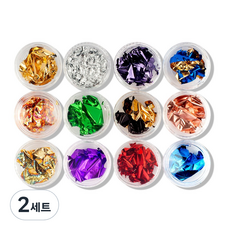 Jello Jello 凝膠美甲 高級貝殼 金箔 銀箔 金屬箔 美甲亮片 多功能12件組, 2套, 混合顏色